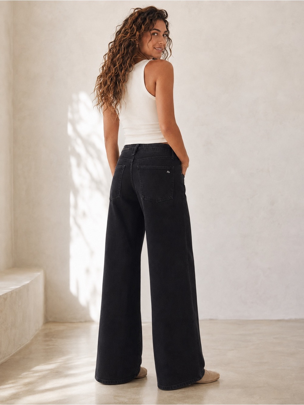 Rag & Bone Aiden Low-Rise Wide-Leg Jeans Black Size 27 NWT - Picture 2 of 3